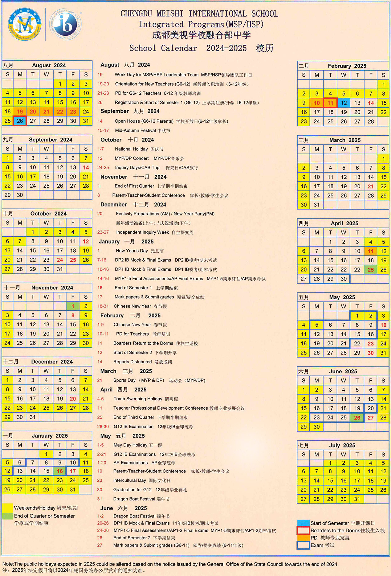 School Calendar 2024-2025